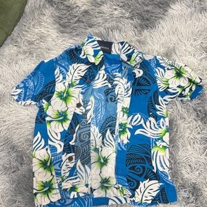 Tropical Blue and White Floral Kids Button Down Shirt